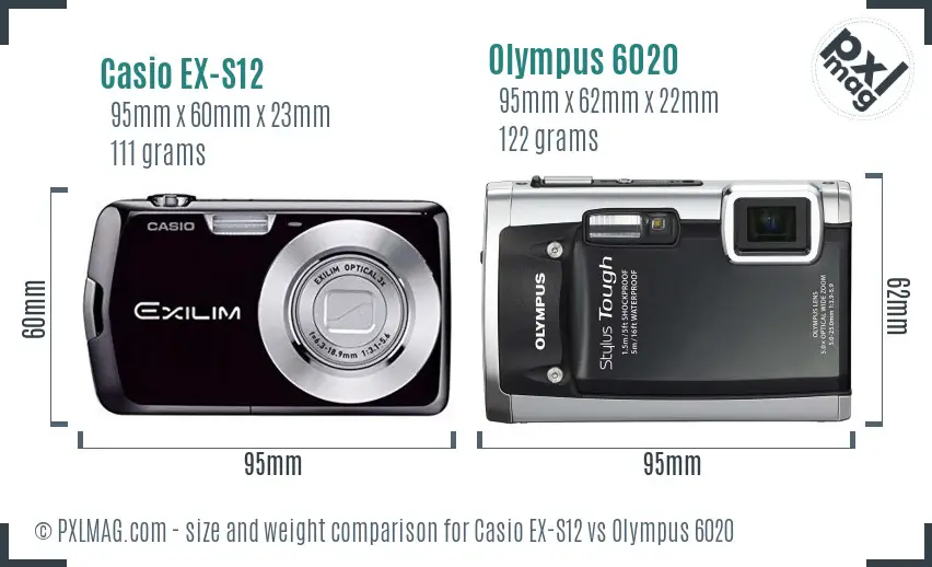 Casio EX-S12 vs Olympus 6020 size comparison