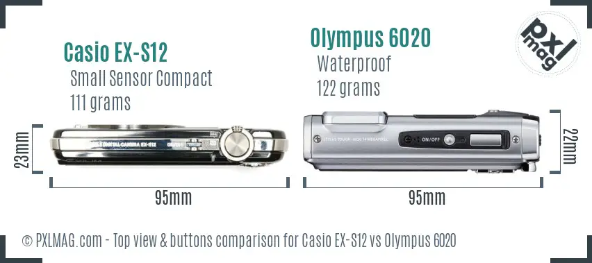 Casio EX-S12 vs Olympus 6020 top view buttons comparison