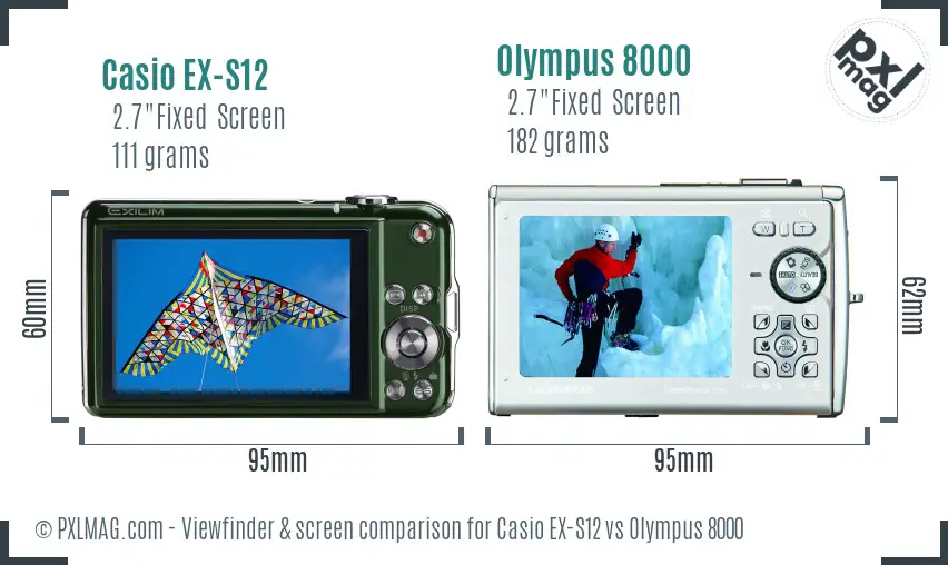 Casio EX-S12 vs Olympus 8000 Screen and Viewfinder comparison