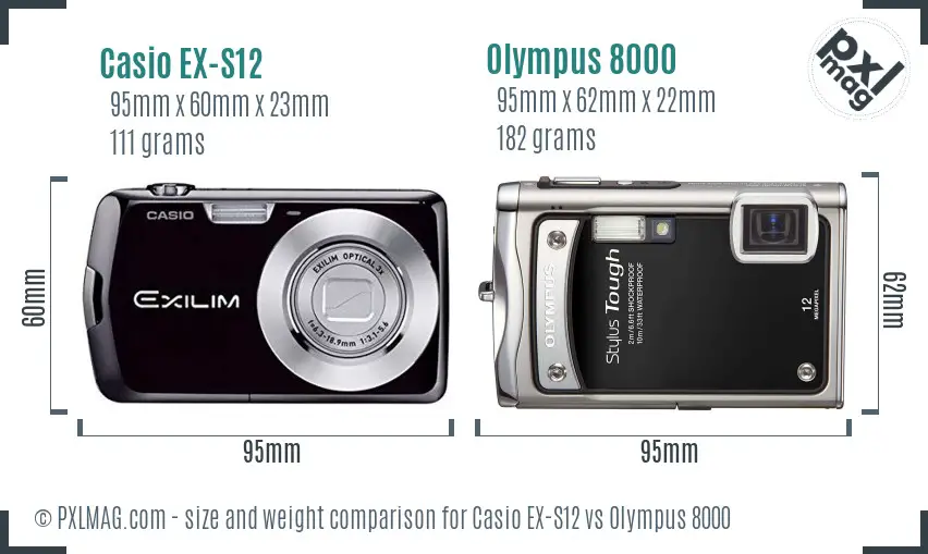 Casio EX-S12 vs Olympus 8000 size comparison