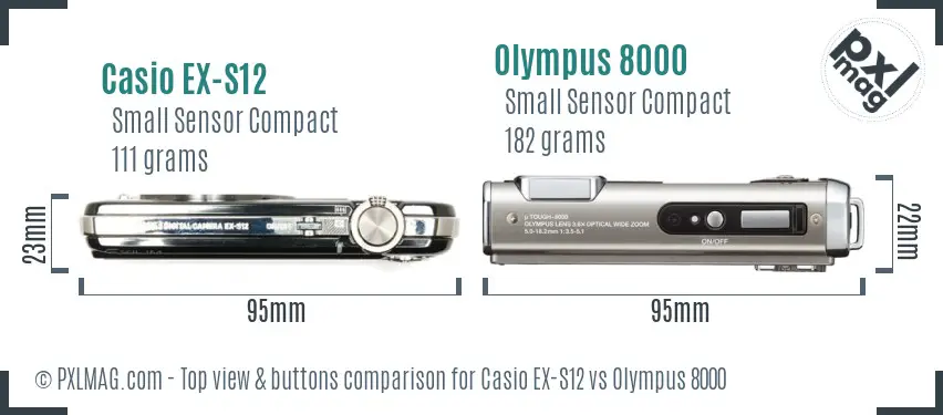 Casio EX-S12 vs Olympus 8000 top view buttons comparison