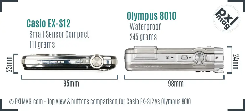Casio EX-S12 vs Olympus 8010 top view buttons comparison Casio EX-S12 vs Olympus 8010 top view buttons comparison