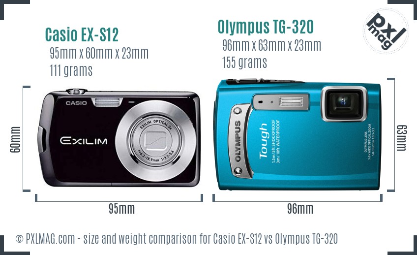Casio EX-S12 vs Olympus TG-320 size comparison