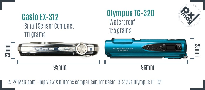 Casio EX-S12 vs Olympus TG-320 top view buttons comparison