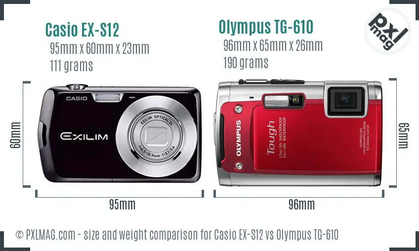 Casio EX-S12 vs Olympus TG-610 size comparison