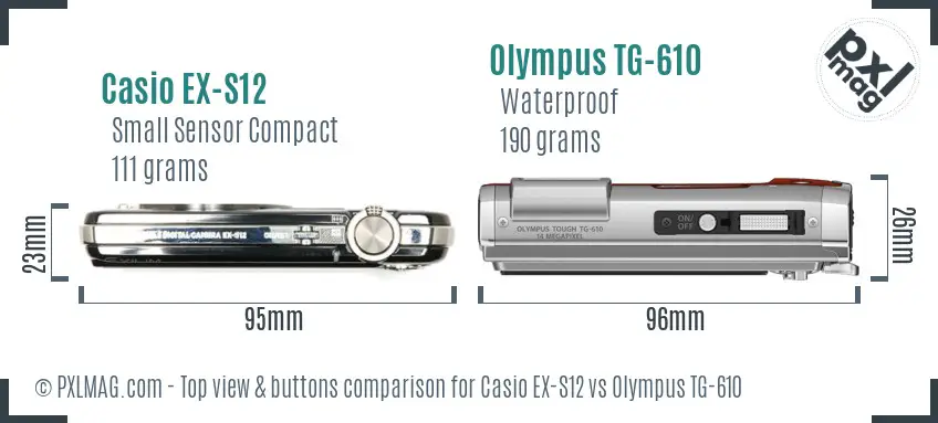 Casio EX-S12 vs Olympus TG-610 top view buttons comparison