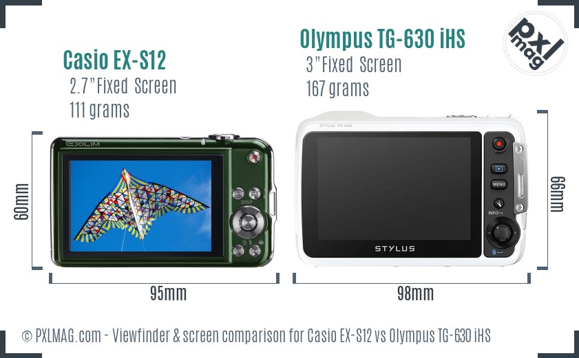 Casio EX-S12 vs Olympus TG-630 iHS Screen and Viewfinder comparison