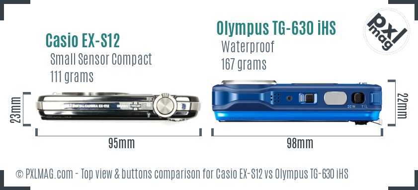 Casio EX-S12 vs Olympus TG-630 iHS top view buttons comparison