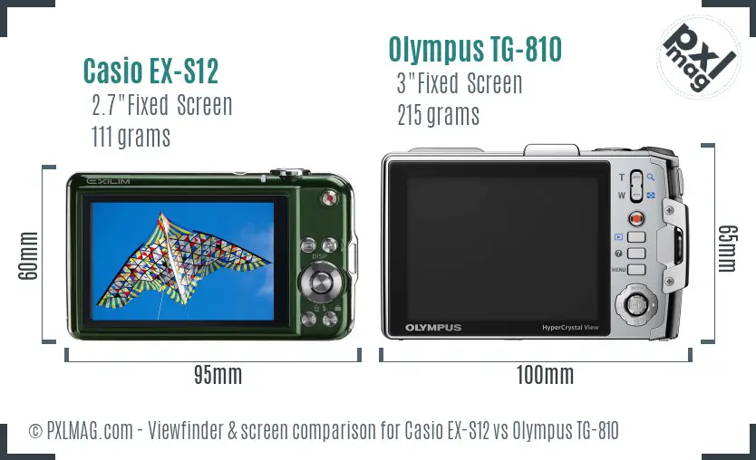 Casio EX-S12 vs Olympus TG-810 Screen and Viewfinder comparison