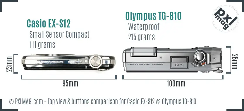 Casio EX-S12 vs Olympus TG-810 top view buttons comparison