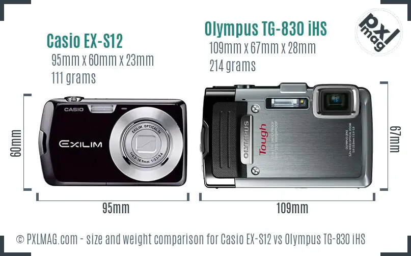 Casio EX-S12 vs Olympus TG-830 iHS size comparison