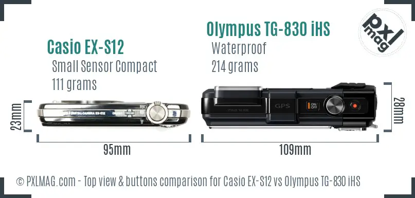 Casio EX-S12 vs Olympus TG-830 iHS top view buttons comparison