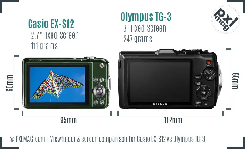 Casio EX-S12 vs Olympus TG-3 Screen and Viewfinder comparison