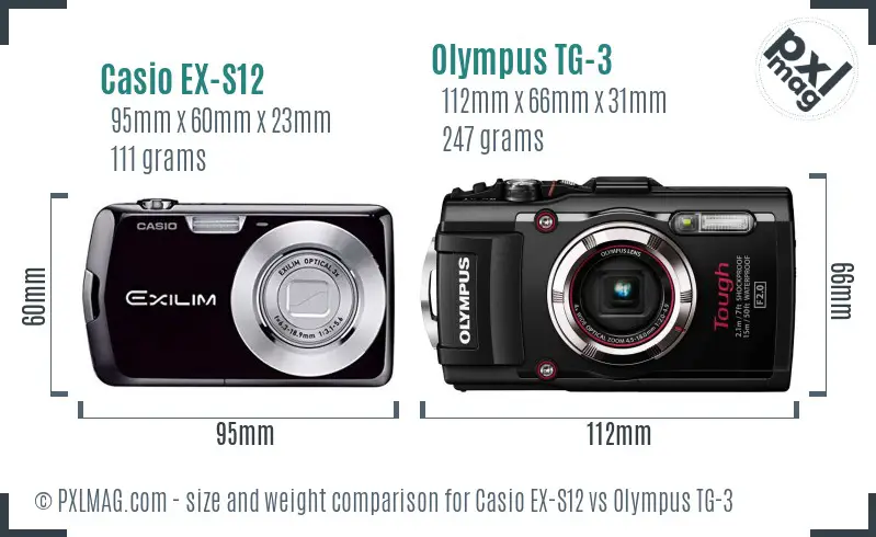Casio EX-S12 vs Olympus TG-3 size comparison