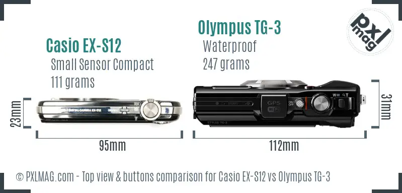 Casio EX-S12 vs Olympus TG-3 top view buttons comparison