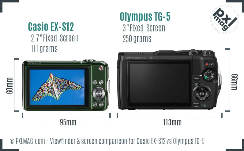 Casio EX-S12 vs Olympus TG-5 Screen and Viewfinder comparison