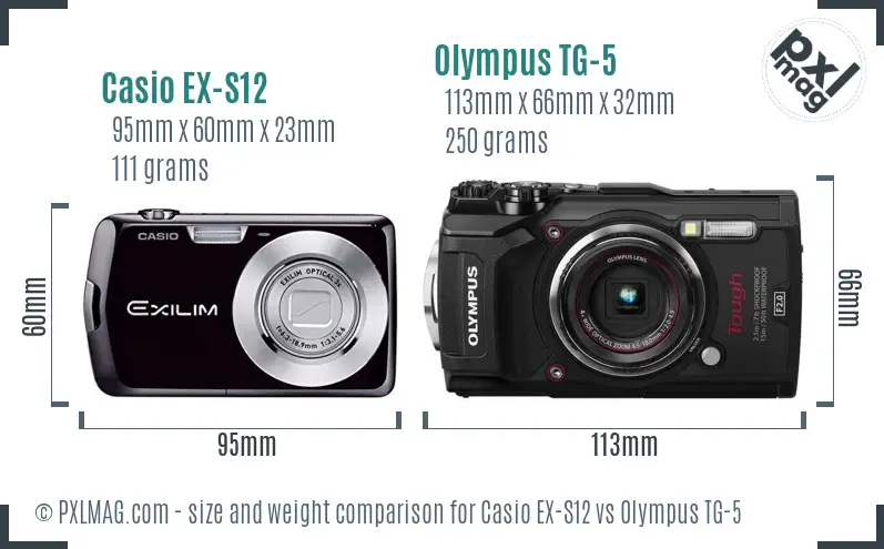 Casio EX-S12 vs Olympus TG-5 size comparison