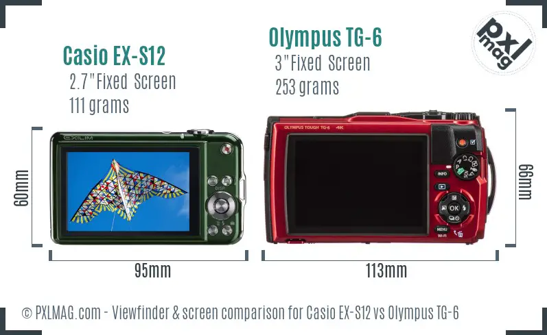 Casio EX-S12 vs Olympus TG-6 Screen and Viewfinder comparison Casio EX-S12 vs Olympus TG-6 Screen and Viewfinder comparison