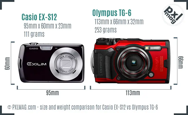 Casio EX-S12 vs Olympus TG-6 size comparison Casio EX-S12 vs Olympus TG-6 size comparison