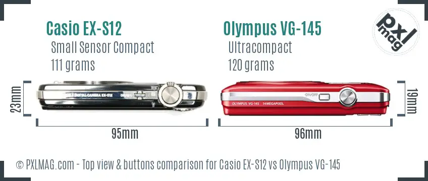 Casio EX-S12 vs Olympus VG-145 top view buttons comparison Casio EX-S12 vs Olympus VG-145 top view buttons comparison