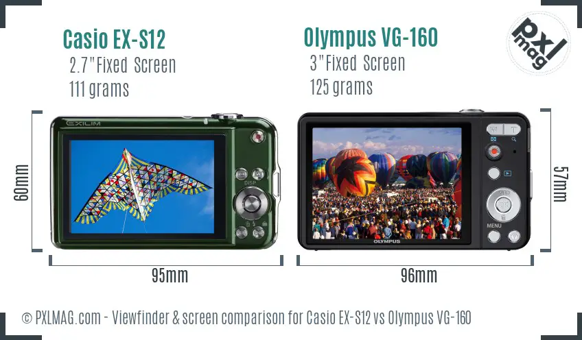 Casio EX-S12 vs Olympus VG-160 Screen and Viewfinder comparison