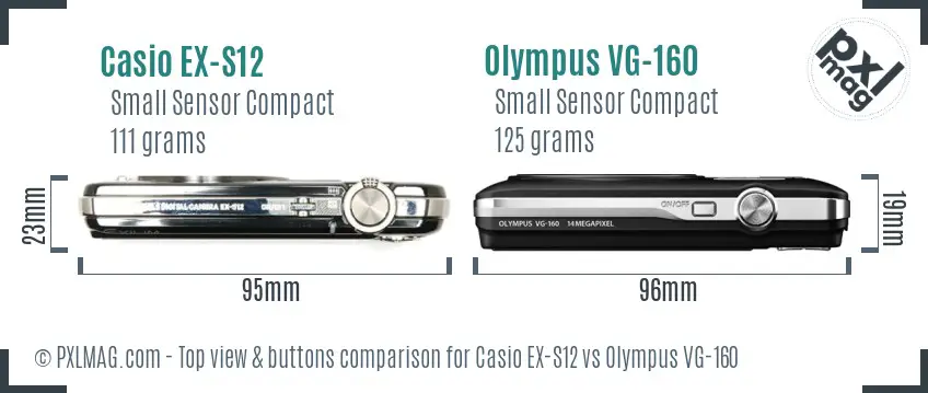 Casio EX-S12 vs Olympus VG-160 top view buttons comparison