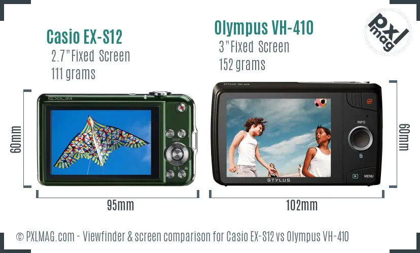 Casio EX-S12 vs Olympus VH-410 Screen and Viewfinder comparison