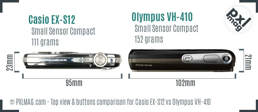 Casio EX-S12 vs Olympus VH-410 top view buttons comparison