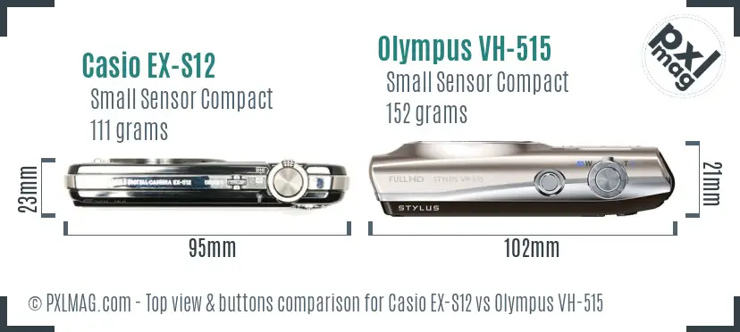 Casio EX-S12 vs Olympus VH-515 top view buttons comparison