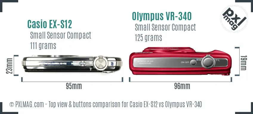 Casio EX-S12 vs Olympus VR-340 top view buttons comparison