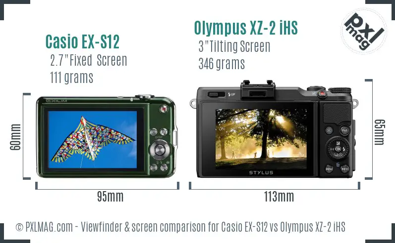 Casio EX-S12 vs Olympus XZ-2 iHS Screen and Viewfinder comparison