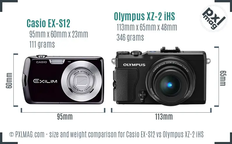 Casio EX-S12 vs Olympus XZ-2 iHS size comparison