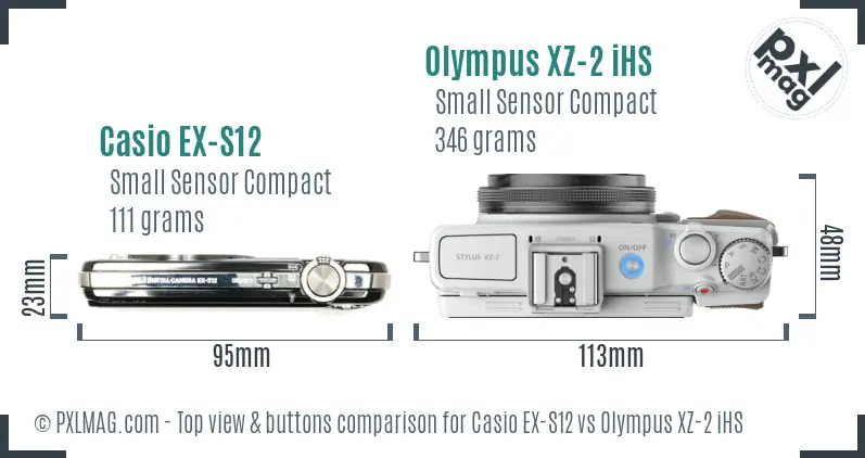 Casio EX-S12 vs Olympus XZ-2 iHS top view buttons comparison