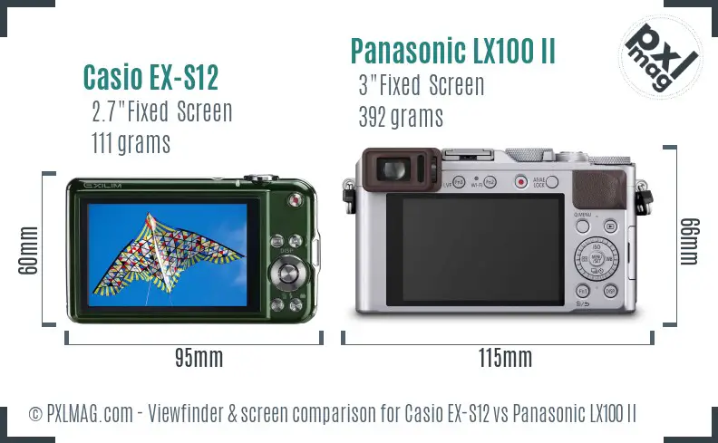 Casio EX-S12 vs Panasonic LX100 II Screen and Viewfinder comparison