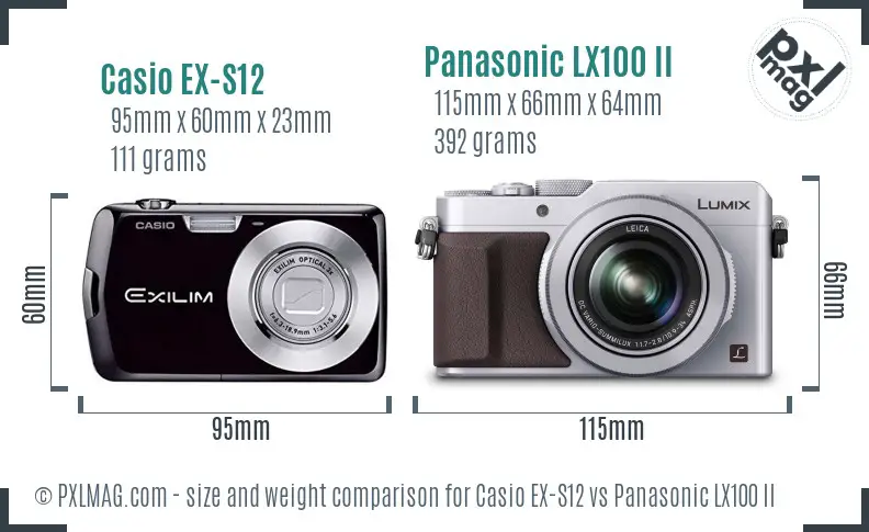 Casio EX-S12 vs Panasonic LX100 II size comparison