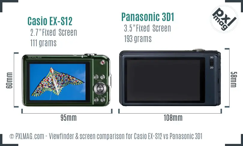 Casio EX-S12 vs Panasonic 3D1 Screen and Viewfinder comparison