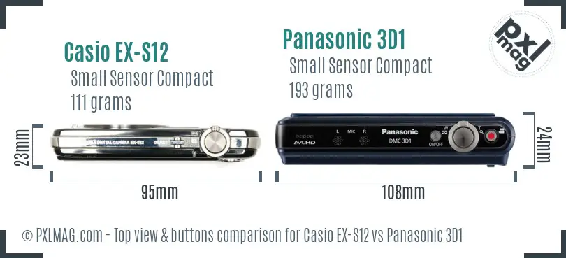 Casio EX-S12 vs Panasonic 3D1 top view buttons comparison