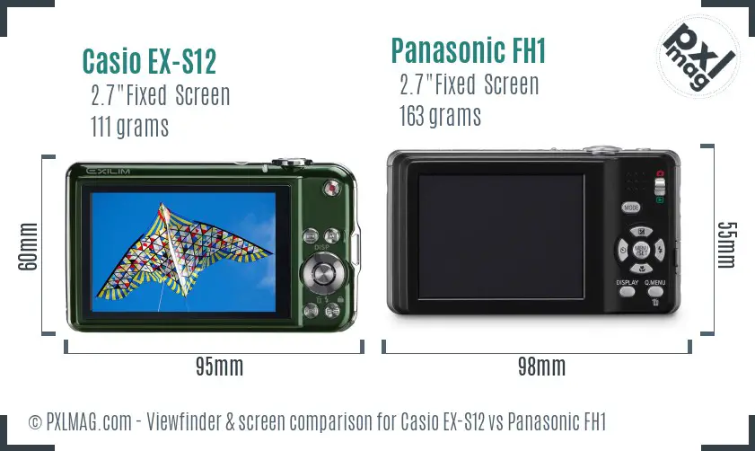 Casio EX-S12 vs Panasonic FH1 Screen and Viewfinder comparison