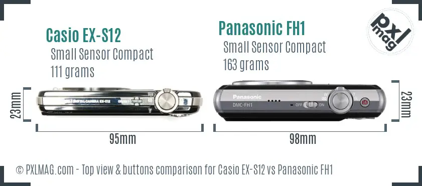 Casio EX-S12 vs Panasonic FH1 top view buttons comparison