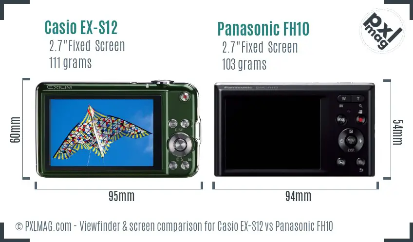 Casio EX-S12 vs Panasonic FH10 Screen and Viewfinder comparison