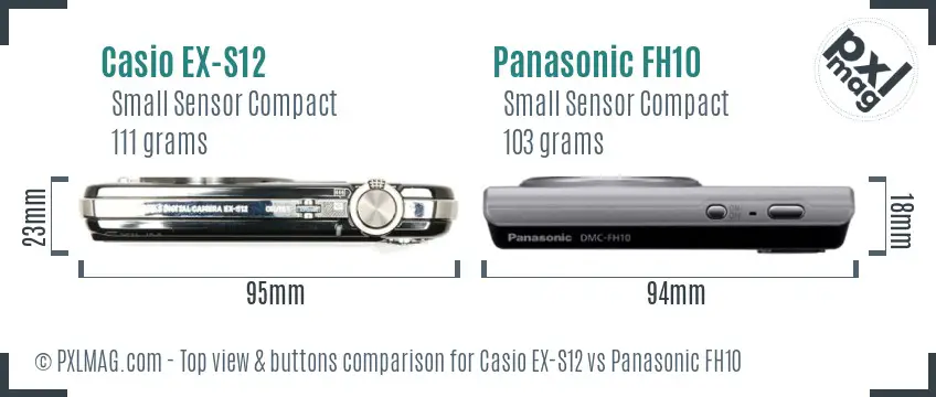 Casio EX-S12 vs Panasonic FH10 top view buttons comparison