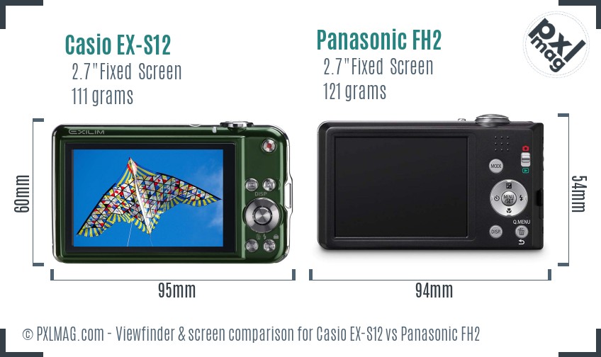 Casio EX-S12 vs Panasonic FH2 Screen and Viewfinder comparison
