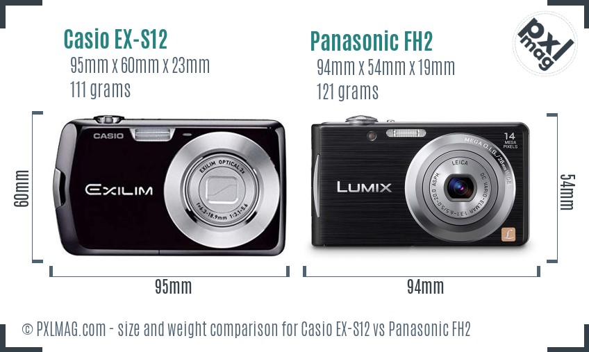 Casio EX-S12 vs Panasonic FH2 size comparison