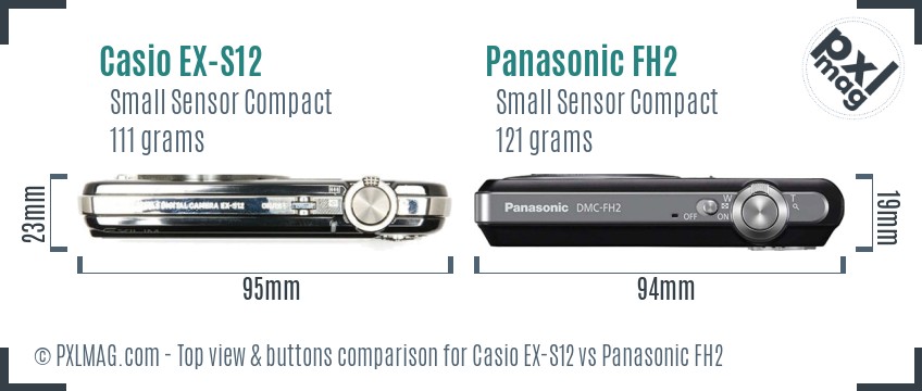 Casio EX-S12 vs Panasonic FH2 top view buttons comparison