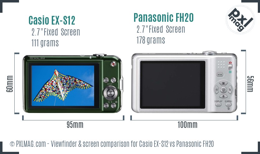 Casio EX-S12 vs Panasonic FH20 Screen and Viewfinder comparison