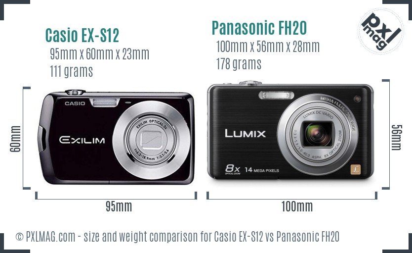 Casio EX-S12 vs Panasonic FH20 size comparison