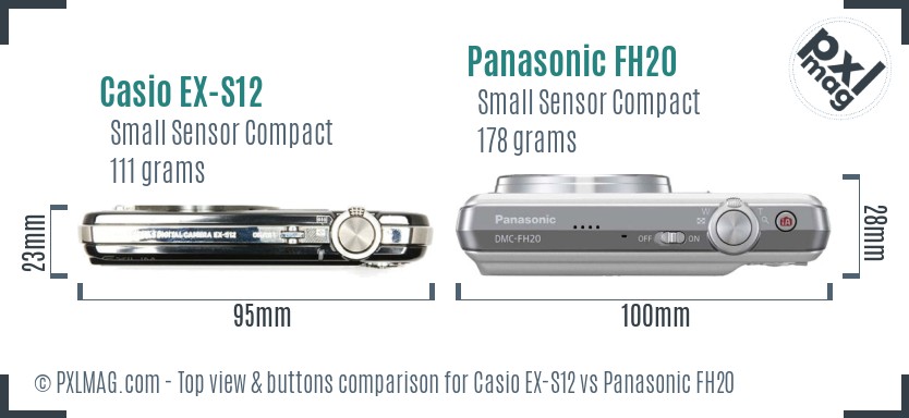 Casio EX-S12 vs Panasonic FH20 top view buttons comparison