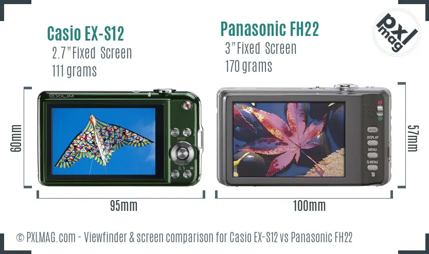Casio EX-S12 vs Panasonic FH22 Screen and Viewfinder comparison