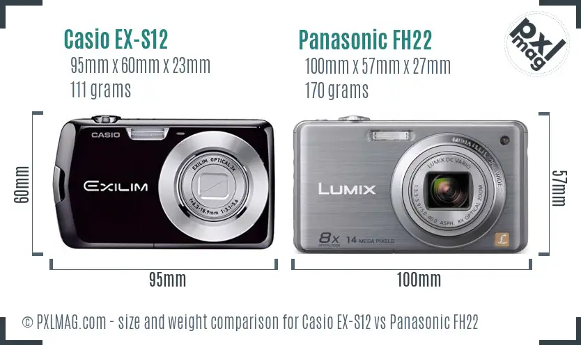 Casio EX-S12 vs Panasonic FH22 size comparison