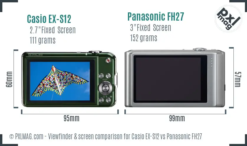 Casio EX-S12 vs Panasonic FH27 Screen and Viewfinder comparison